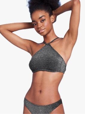 Wild Fable Metallic Glitter Bikini Set D/DD Top Small Bottoms Halter Highcut NWT